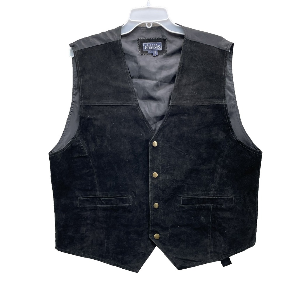 Basic Editions Suede Leather Vest Men's Large Moto Western 90's Cowboy Ren Faire